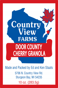 Country View Farms: Maple Door County Cherry Granola labels.