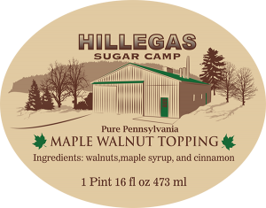 Hillgas Sugar Camp: Pure Pennsylvania Maple Walnut Topping label.