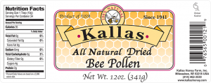 Kalla All Natural Dried Bee Pollen label.