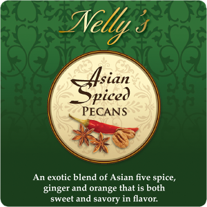 Nelly's Asian Spiced Pecans label.
