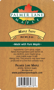 Palmer Lane Maple: Maple Taffy label.