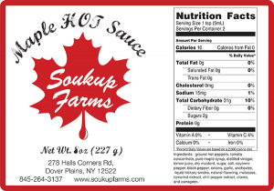 Saukup Farms: Maple Hot Sauce label.