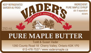 Vader's Pure Maple Butter label.