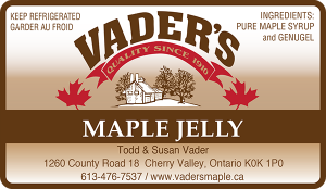 Vader's Pure Maple Jelly label.