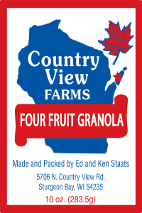 Country View Farms: Maple Four Fruit Granola labels.