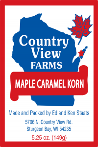 Country View Farms: Maple Caramel Korn labels.