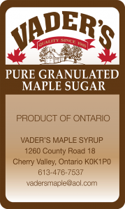 Vader's Pure Granulated Maple Sugar label.