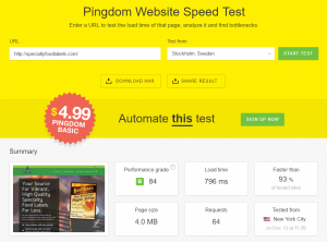 Specialty Food Labels website Pingdom test. 