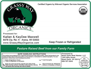 Grassy Way Organics Pasture Raised Beef label.