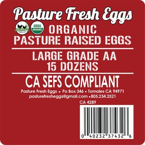 Organic Pasture Raised Eggs label.