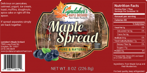 Lyndaker's Maple Orchard: Blueberry Maple Spread label.