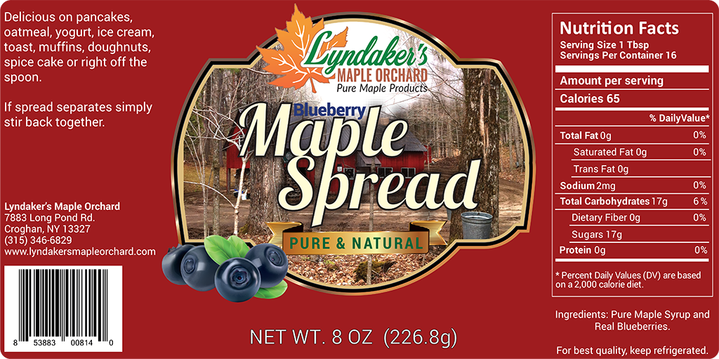 lynadakers-8oz-blueberry-maple-spread-label Lyndaker's Maple Orchard: Blueberry Maple Spread label.