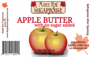Maple Row Apple Butter spread (no sugar added) label.