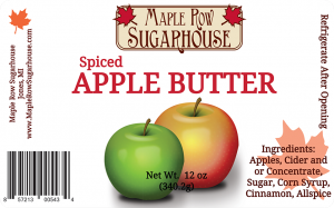 Maple Row Spiced Apple Butter spread label.