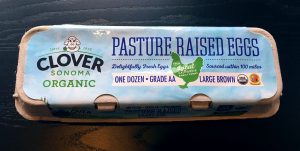 Clover Sonoma Organic Pasture Raised Eggs label on a egg carton.
