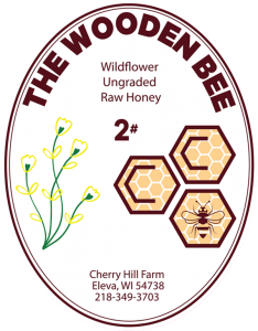 Cherry Hill Farm: The Wooden Bee honey label.